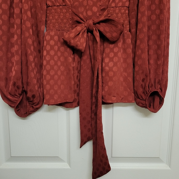 Women's Max Studio Burnt Orange Long Sleeve Flowy Blouse, Size Large - Picture 9 of 16